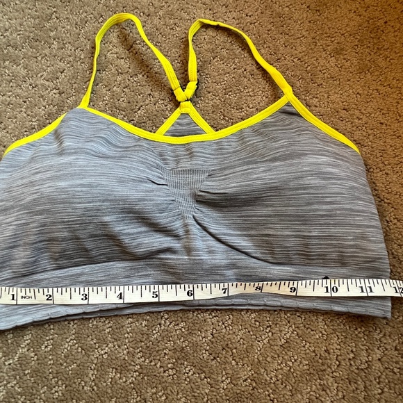 Lily of France Gray and lime green cross back sports bra with padding-Size L/XL - Picture 4 of 4